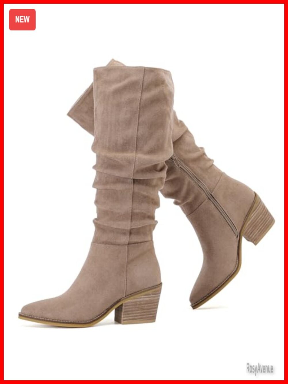 Women's Knee High Slouchy Pointed Toe Block Heel Boots Microfiber
